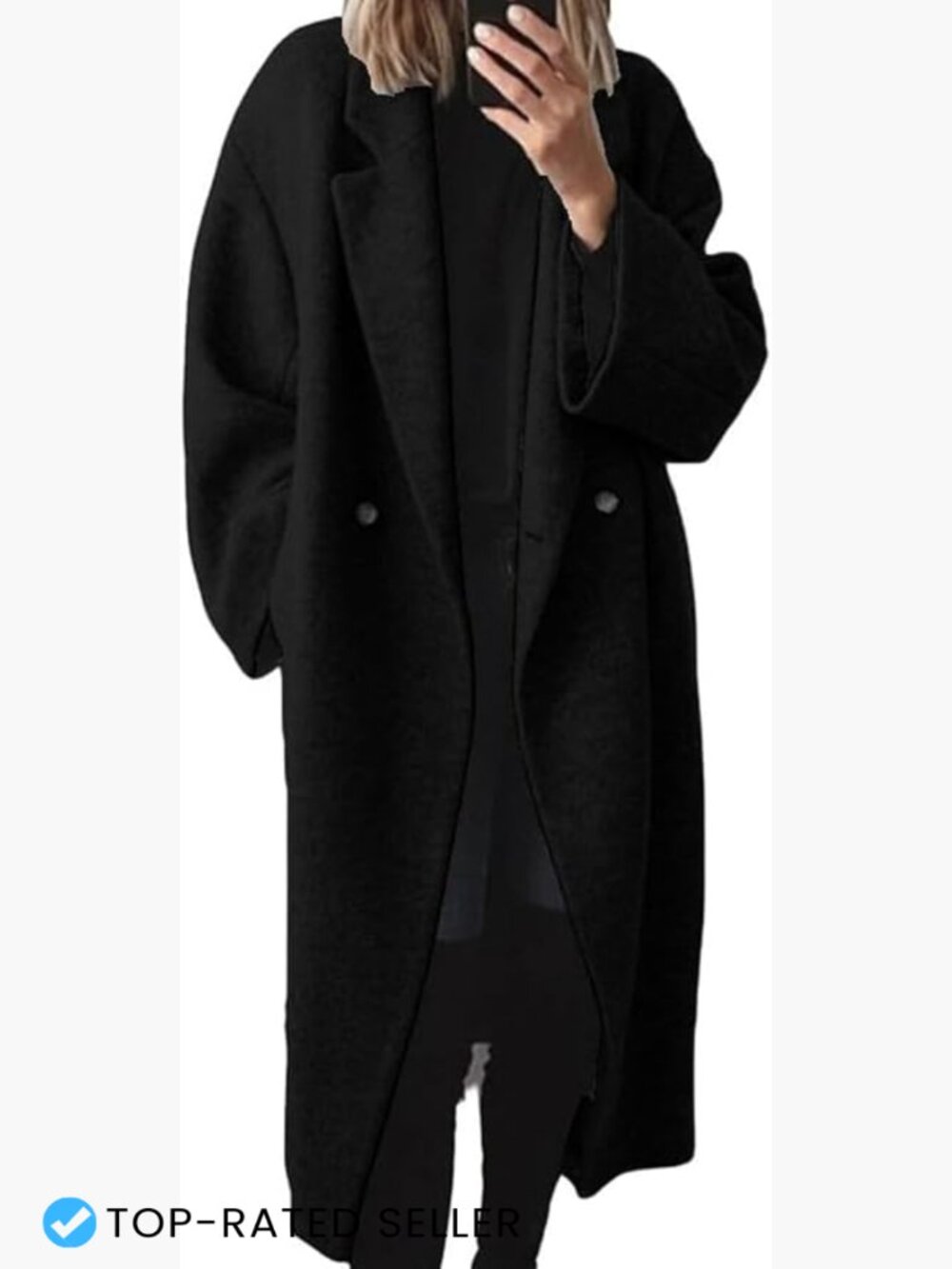 Wool Blend Pea Coat Double Breasted Notch Lapel Long Trench Coat Casual Chic
